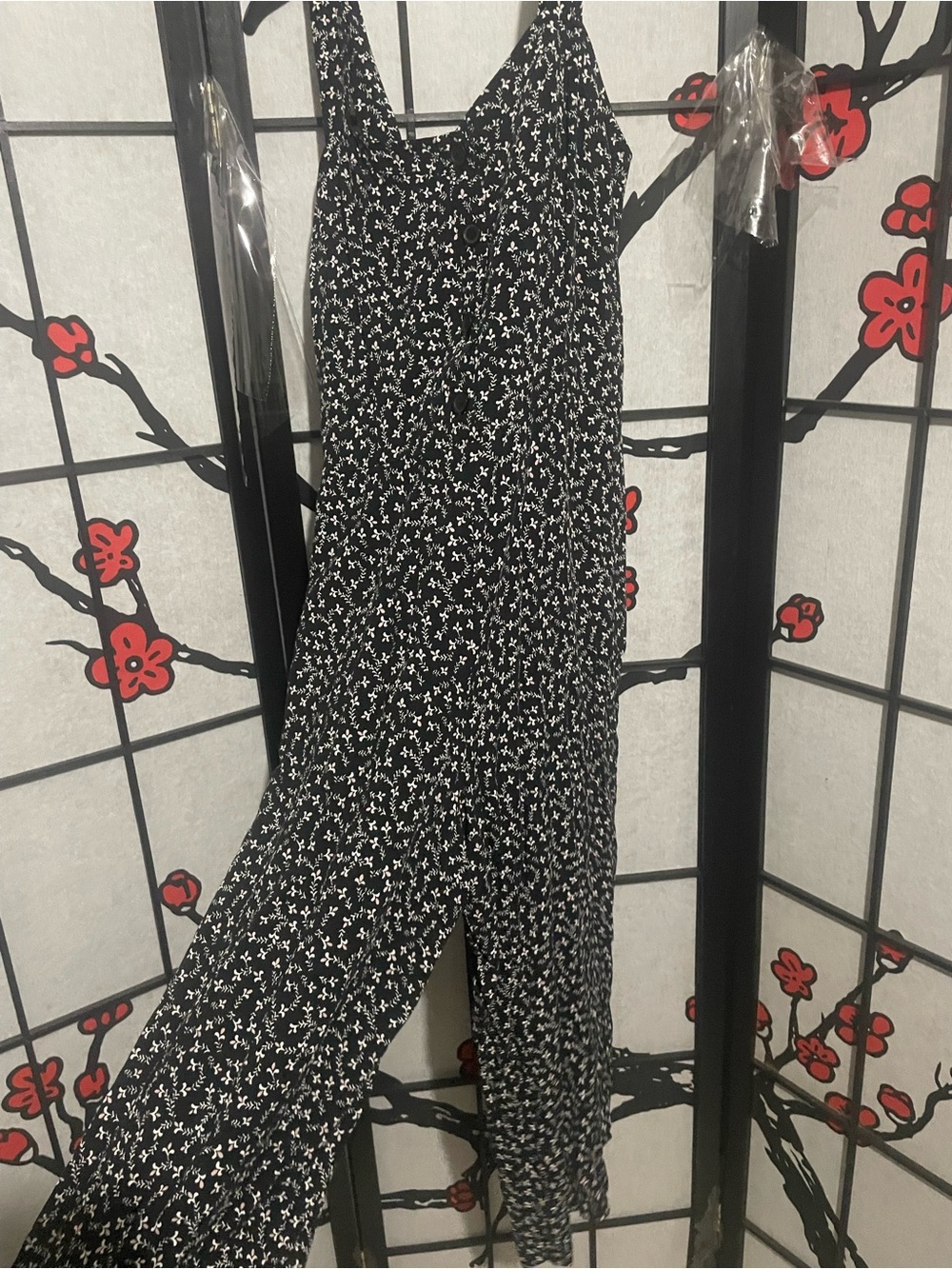 LOFT Black and White Floral Jumpsuit